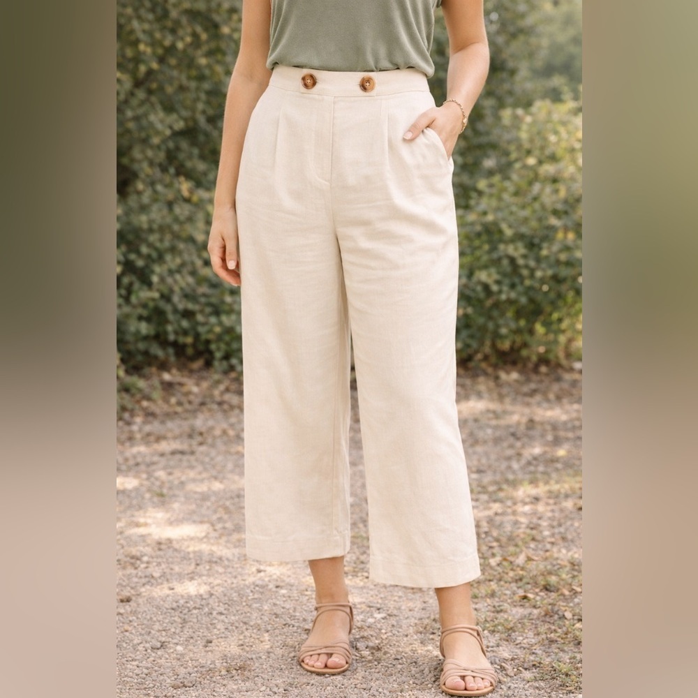 Topshop Cream High Waisted Cropped Wide Leg Pants Tailored Chic Size 4